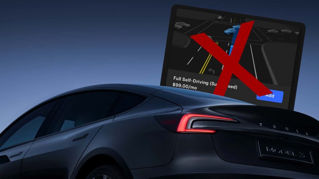 Sort Tesla Model 3 med ikon for deaktivering af selvkørende funktioner på skærmen