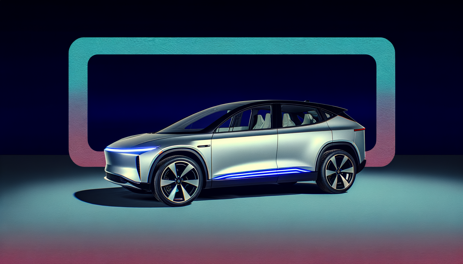 Futuristisk elbil mod neonfarvet baggrund