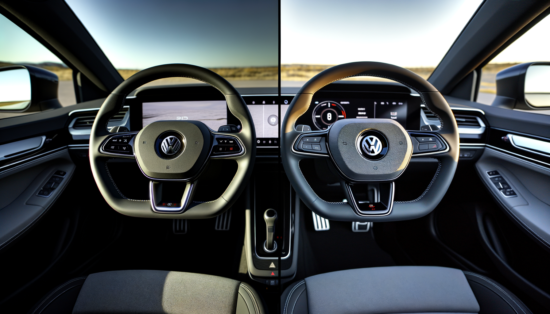 Sammenligning af to VW ID elbilrat i et naturmiljø, viser moderne design og teknologi