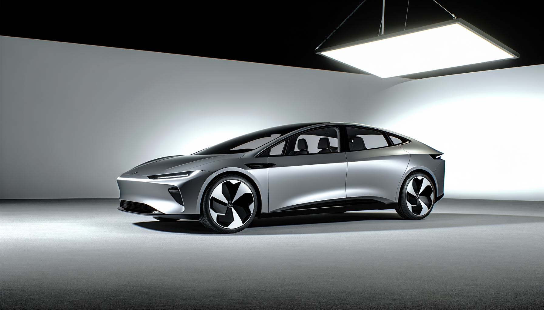 Futuristisk Tesla elbil i moderne showroom