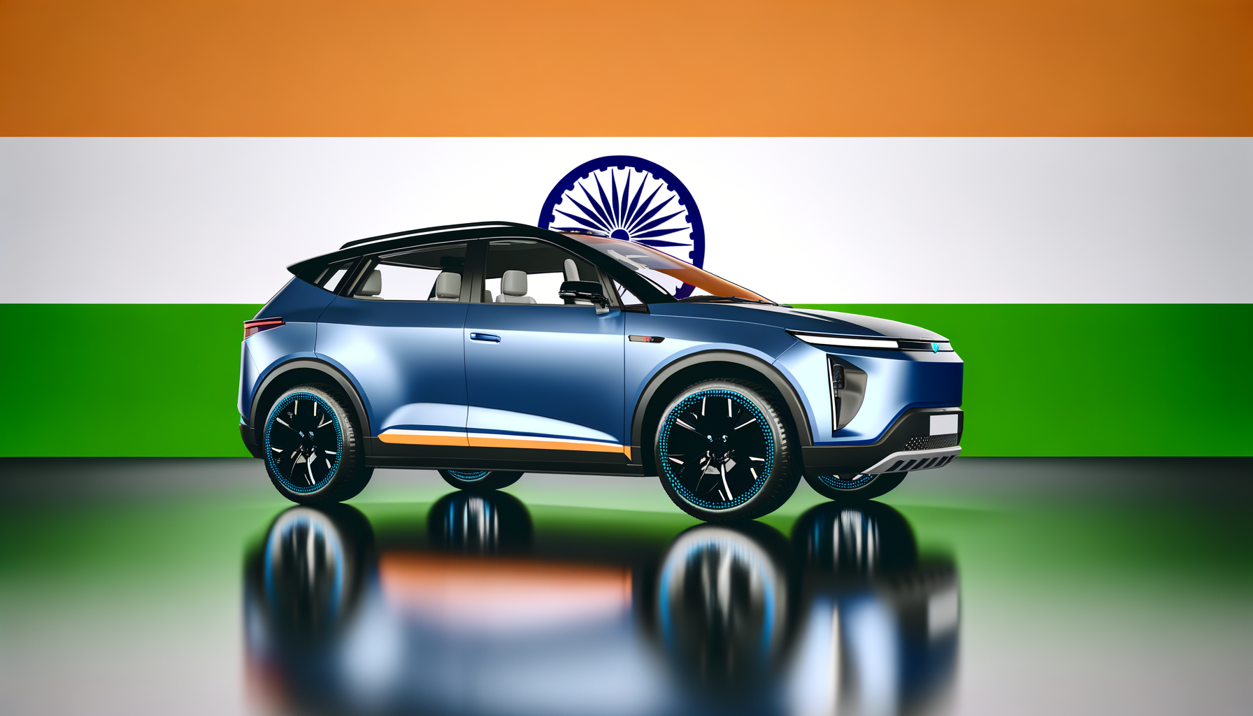 Elektrisk SUV foran Indiens flag