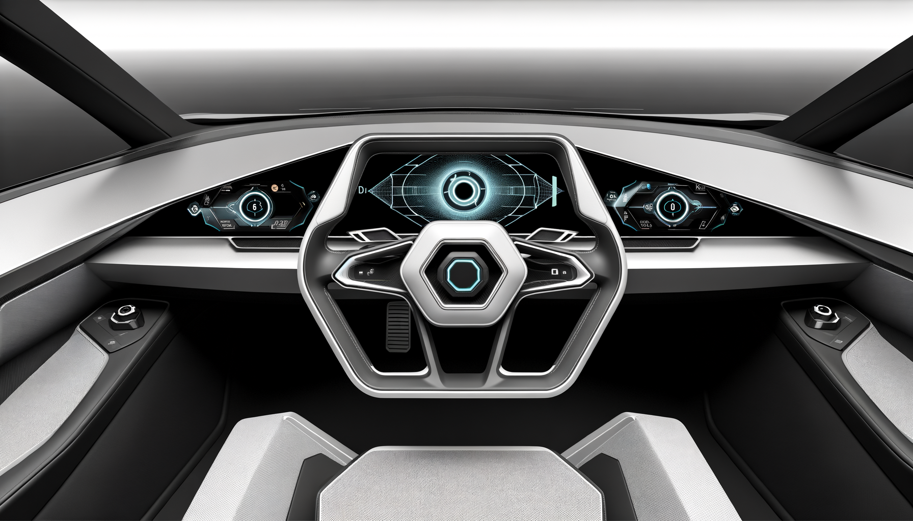 Futuristisk cockpit i Tesla med avanceret digitalt display og rat