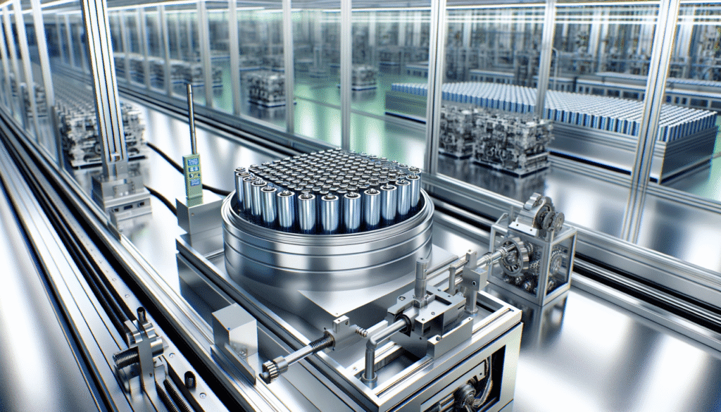 Moderne produktion af Tesla battericeller i en højteknologisk fabrik