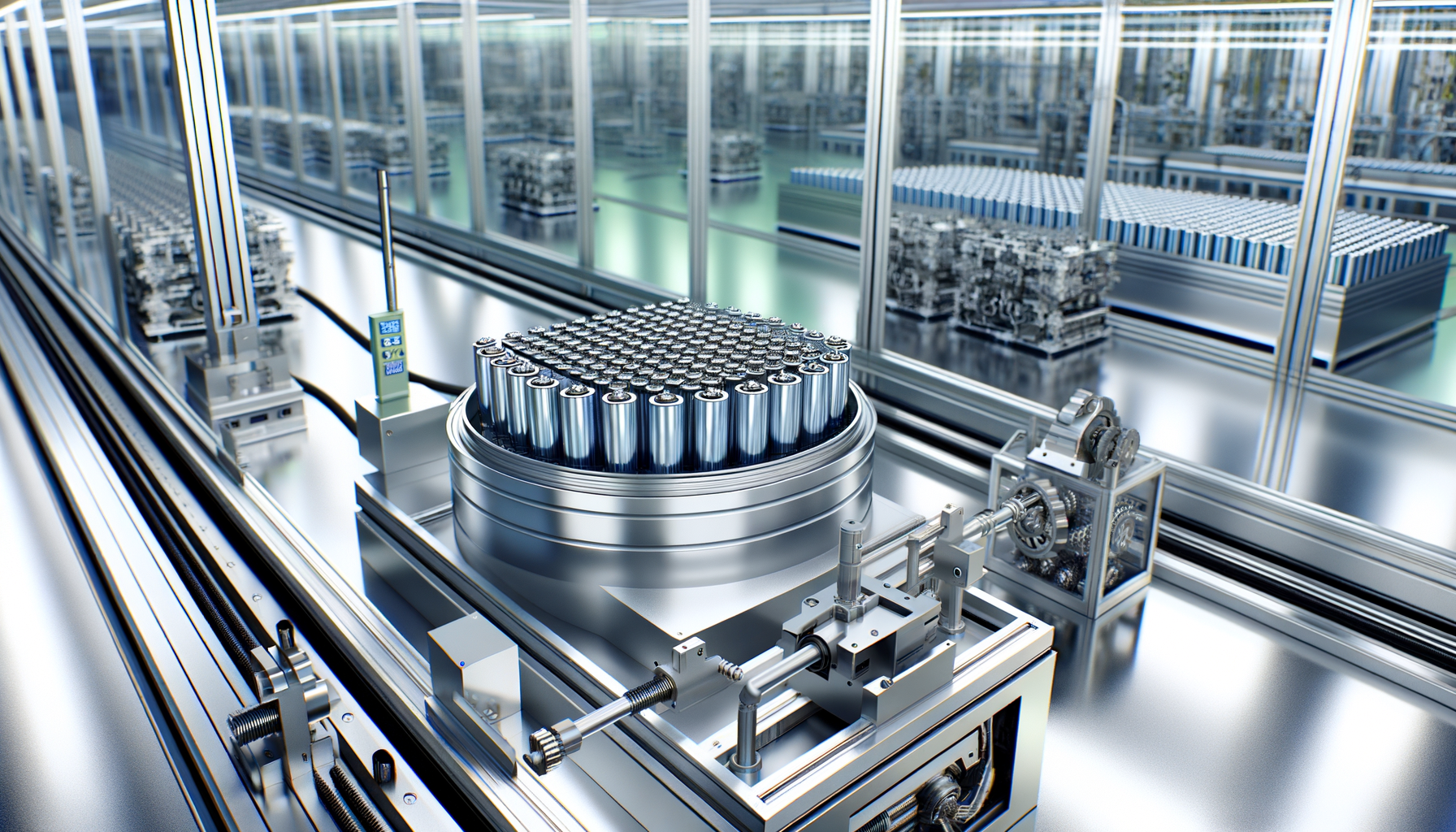 Moderne produktion af Tesla battericeller i en højteknologisk fabrik