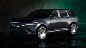 Futuristisk sort SUV elbil med moderne designlys