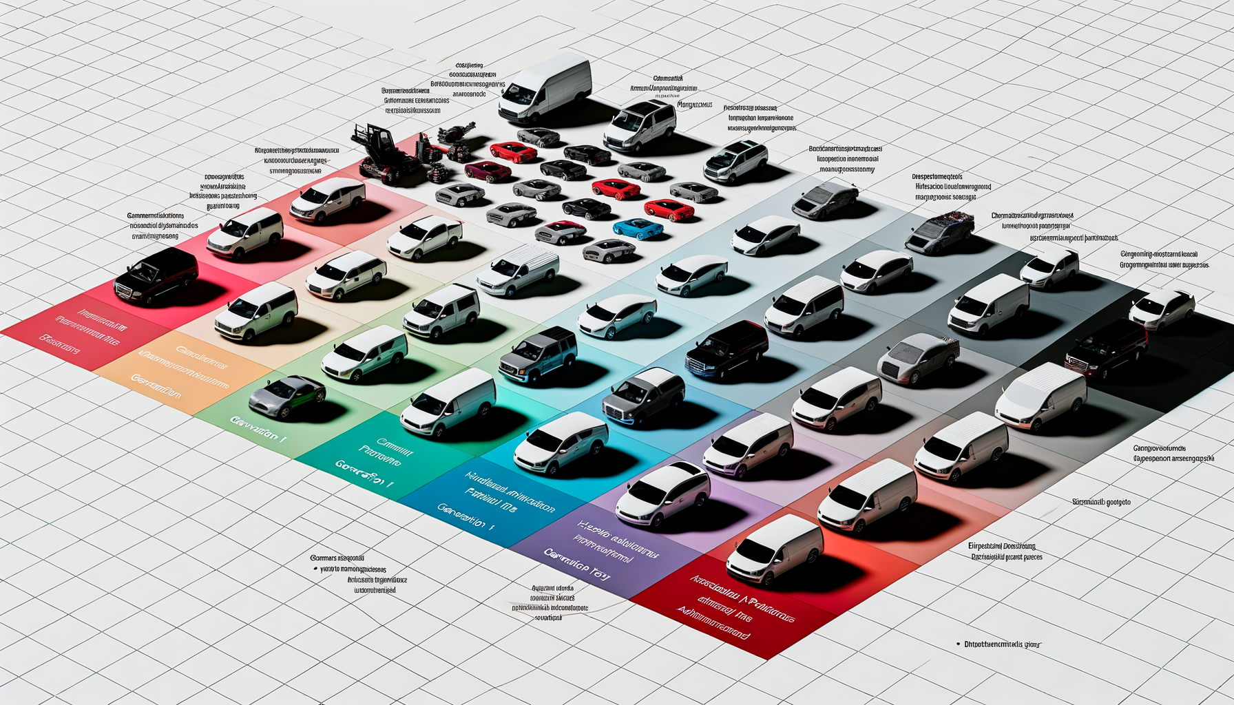 Visuel præsentation af forskellige elektriske bilmodeller på et netstruktureret baggrund.
