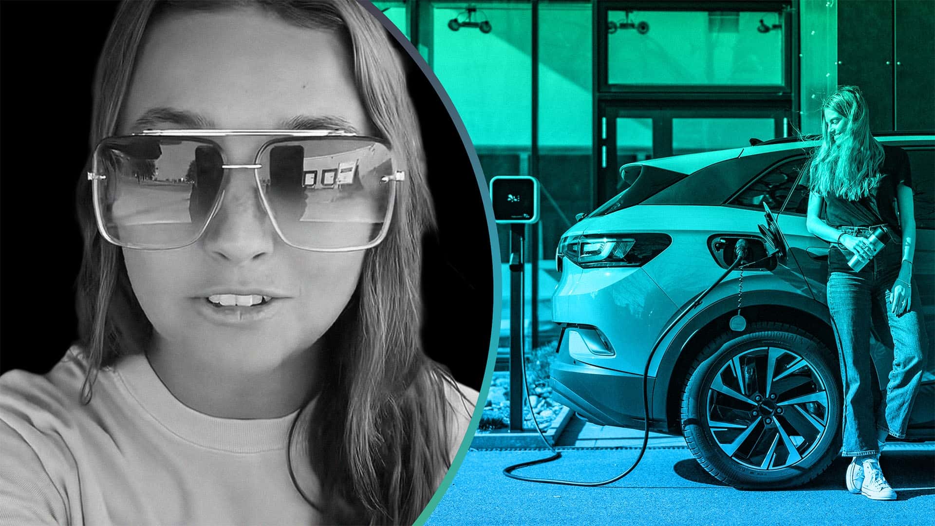 Kvinde ved en elbil til opladning, moderne teknologi og bæredygtighed