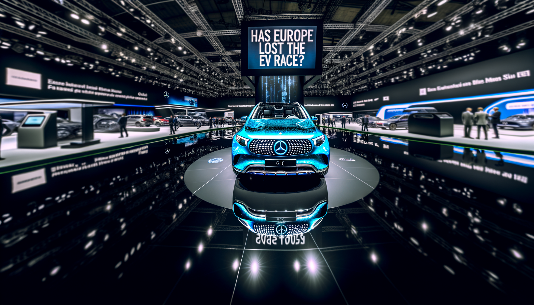 Elektrisk biludstilling viser moderne elbiler med fokus på Europas konkurrenceevne i elbilindustrien