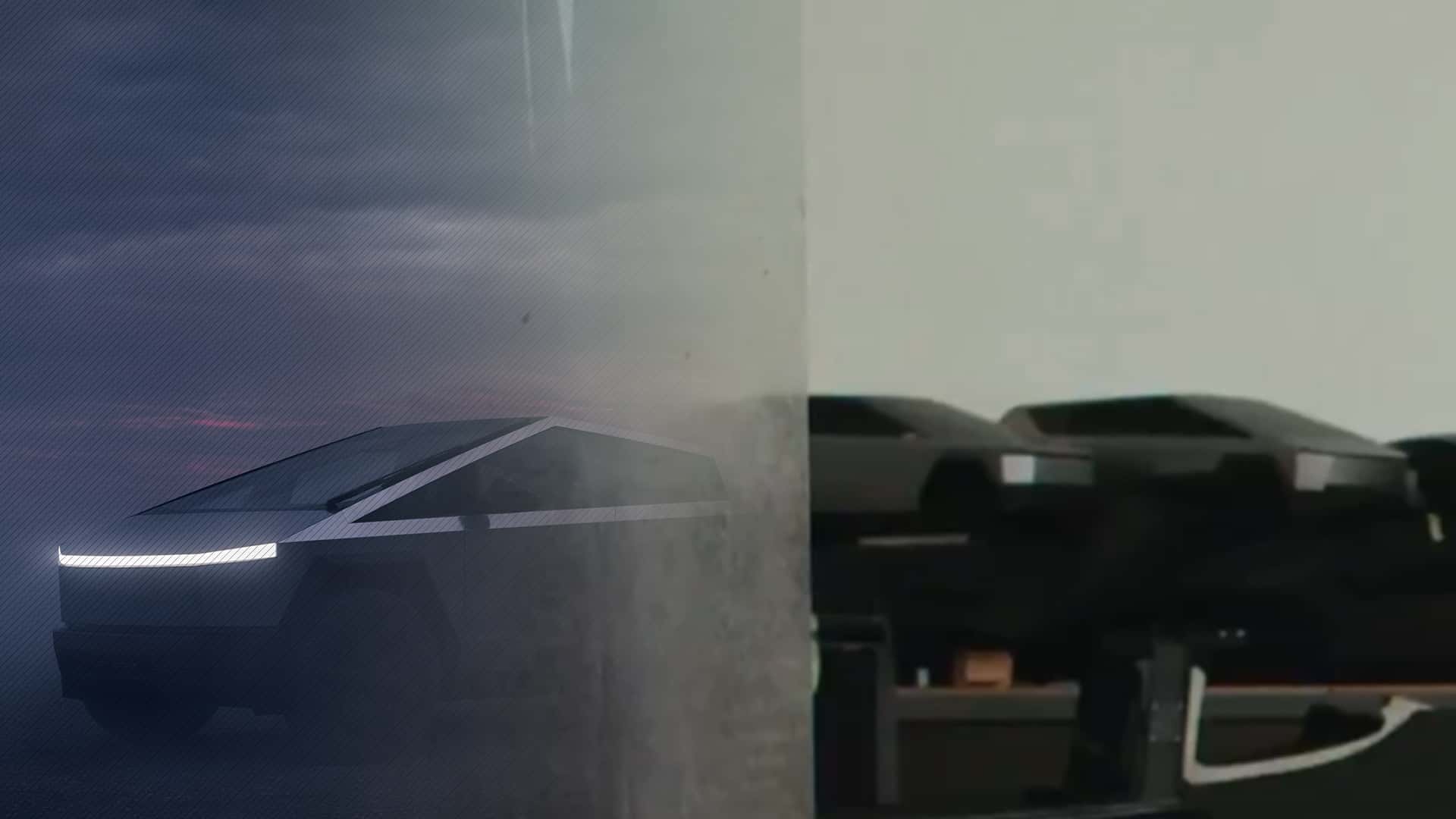 Tesla Cybertruck i tåget landskab med futuristisk design