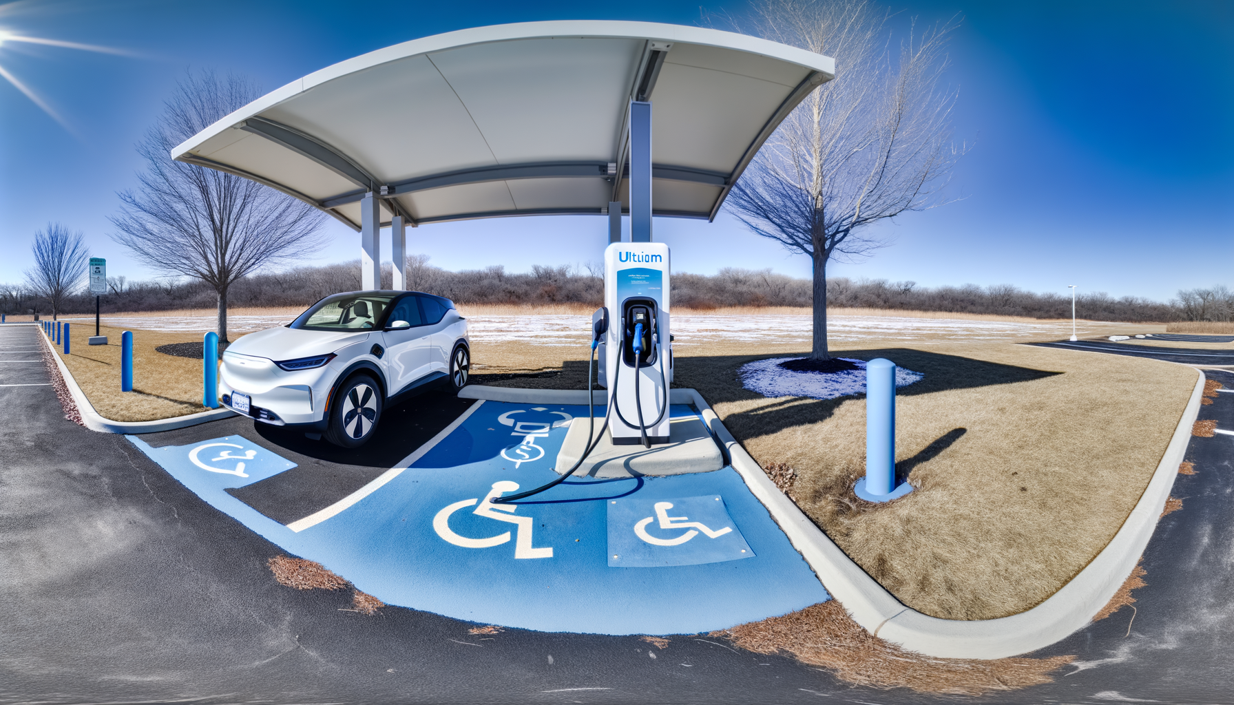 Elbil, der oplader ved en handicapvenlig ladestation med Ultium-oplader