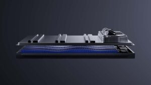 Tværsnit af Tesla batterimodul med tydelige cellestrukturer og design