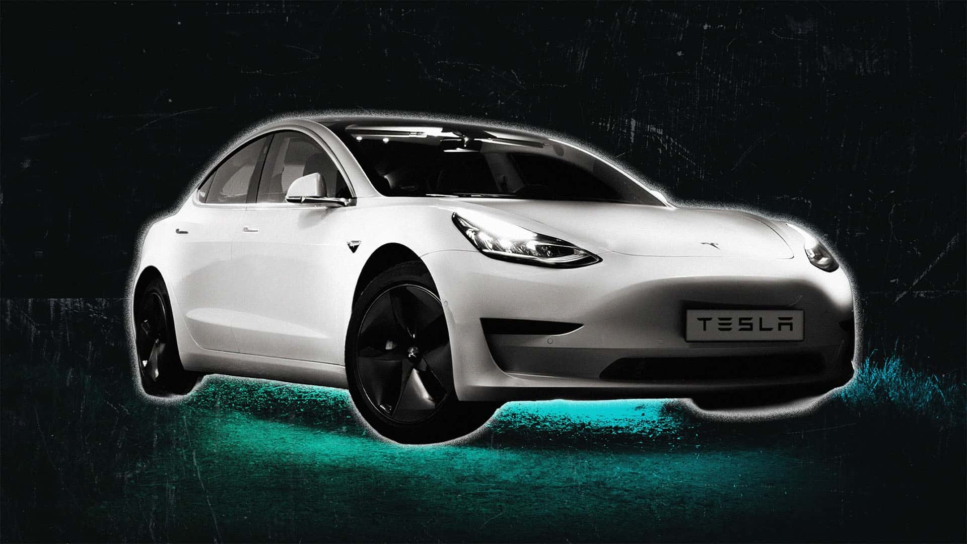 Tesla Model 3 med futuristisk lys i en nattebaggrund