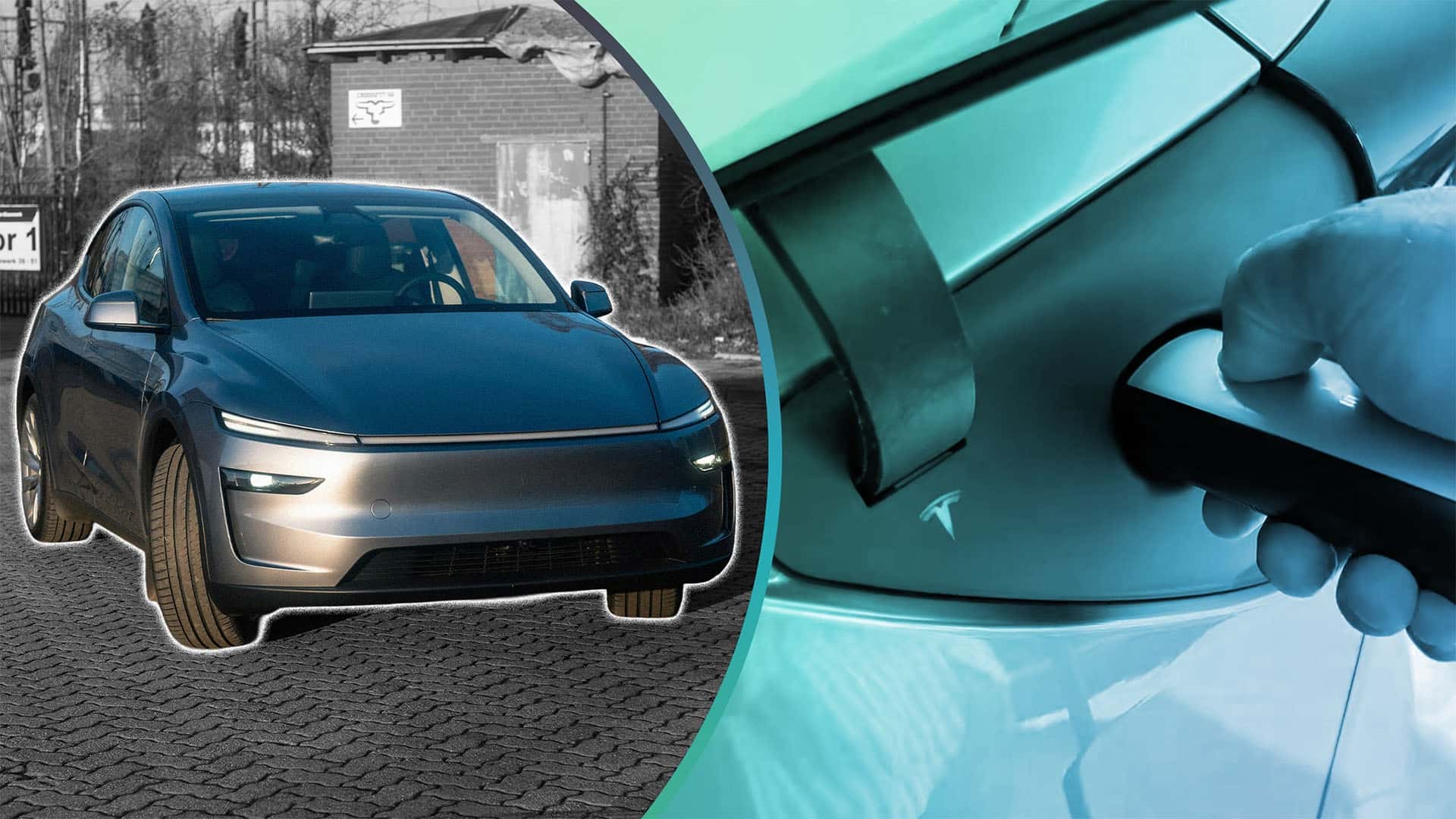 Elektrisk bil og close-up af Tesla-ladestik