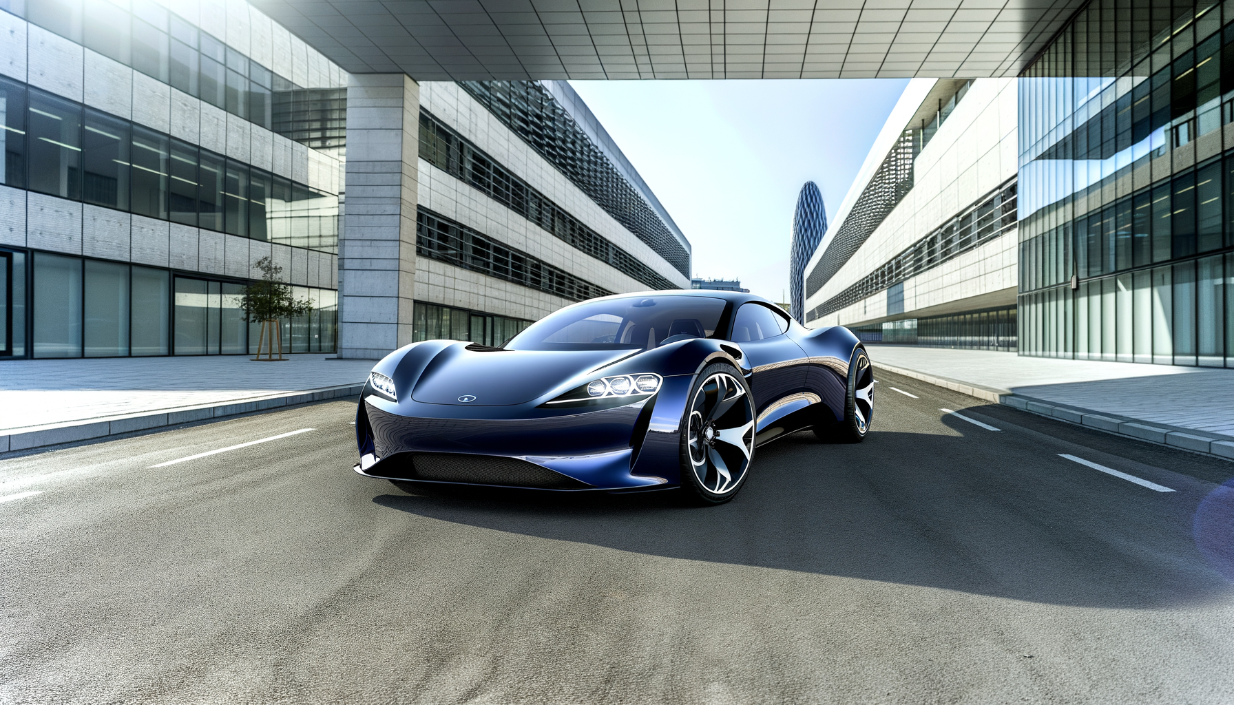 Futuristisk elbil i moderne bymiljø