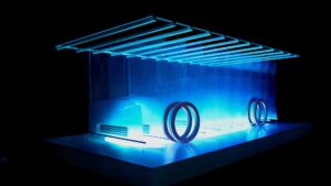 Futuristisk konceptdesign af elektrisk bil i blå nuancer
