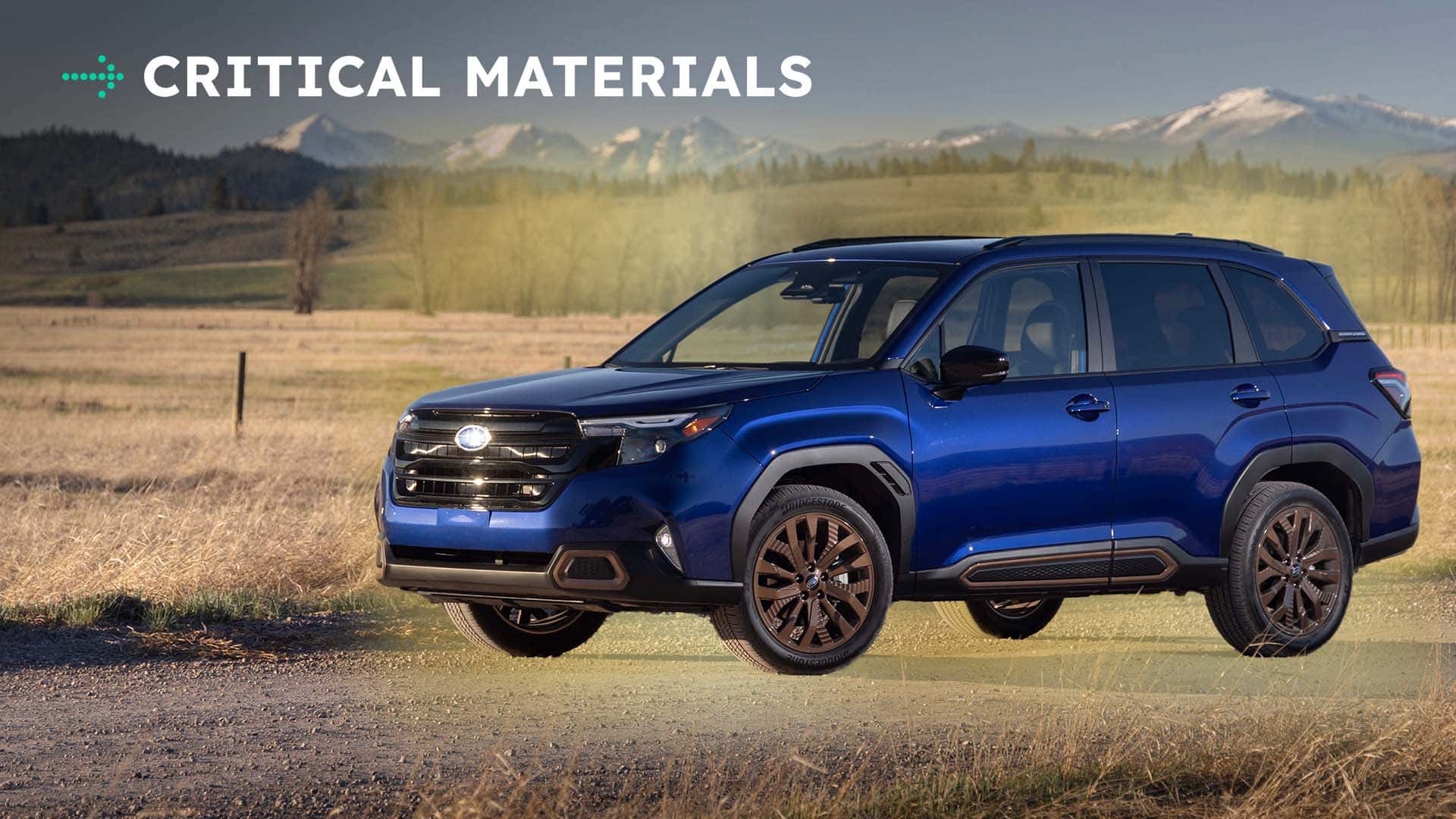 Blå elbil parkeret i naturskønt landskab med bjergudsigt