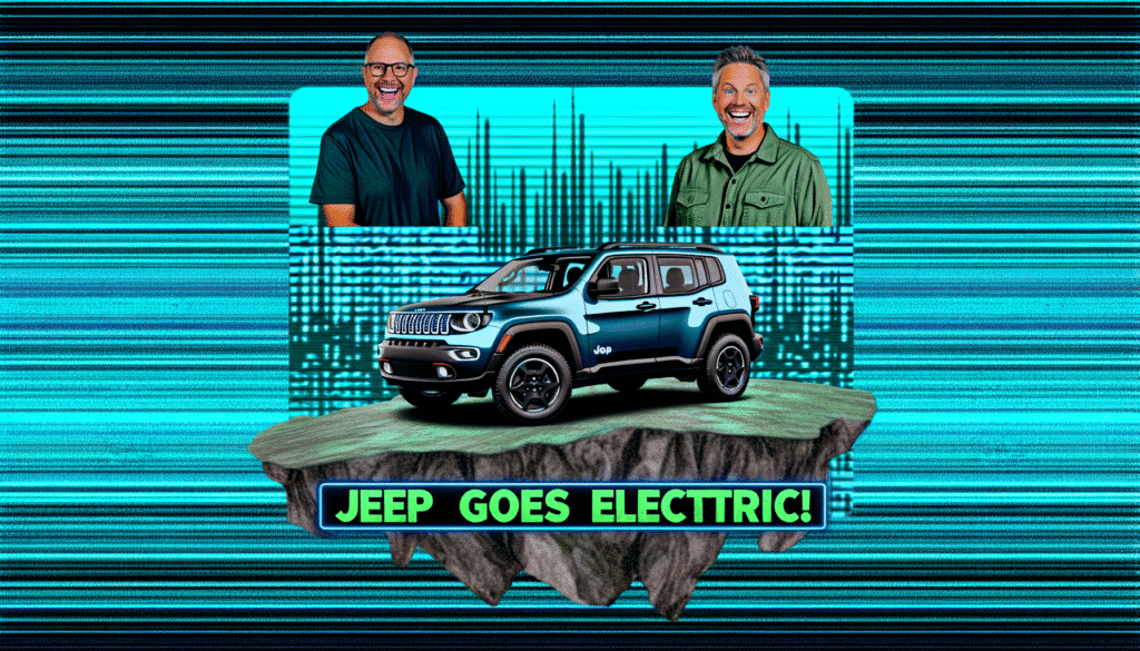 Elektrisk Jeep præsenteret med farverig baggrund