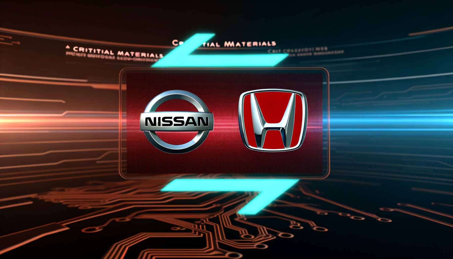 Billede af Nissan og Honda logoer mod en futuristisk baggrund symboliserer samarbejde inden for elbilsteknologi.
