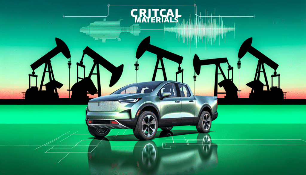 Elektrisk pickup-truck foran olieudvinding, kritiske materialer tema