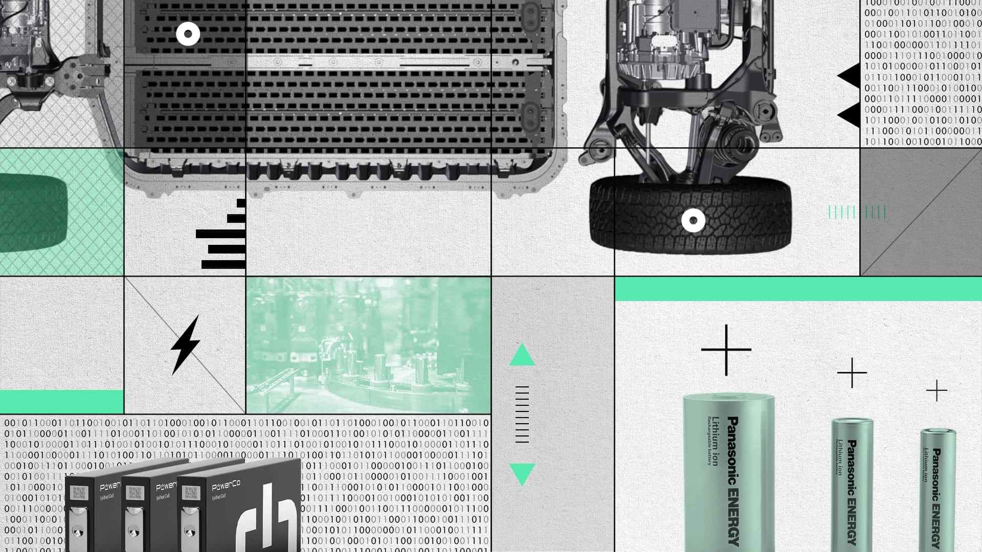 Sammenstilling af Tesla-batteri, elektriske komponenter og Panasonic Lithium-ion batterier