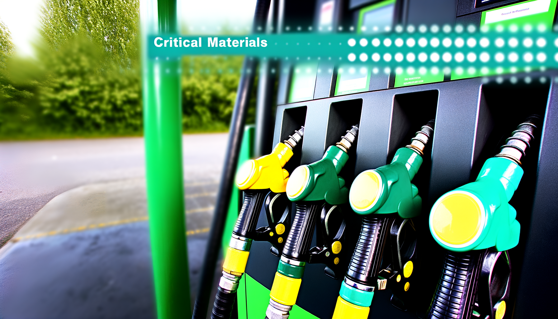 Fire tankstationpumper med tekst 'Critical Materials.'