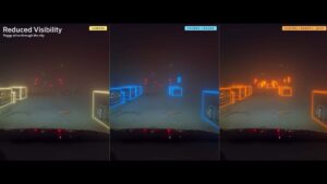 Tesla bil kamera og sensor teknologi demonstrerer kørsel i tåget vejr