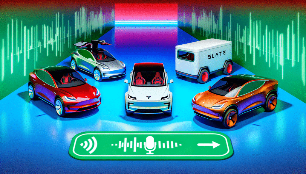 Flere futuristiske Tesla-biler præsenteret med lydbølger i baggrunden
