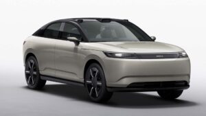 Elegant grå elektrisk sedan med moderne design og avancerede lygter