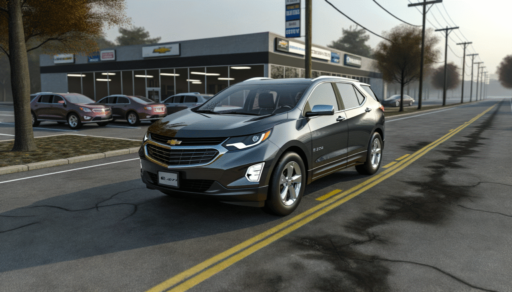 Moderne sort elbil parket foran en bilforhandler