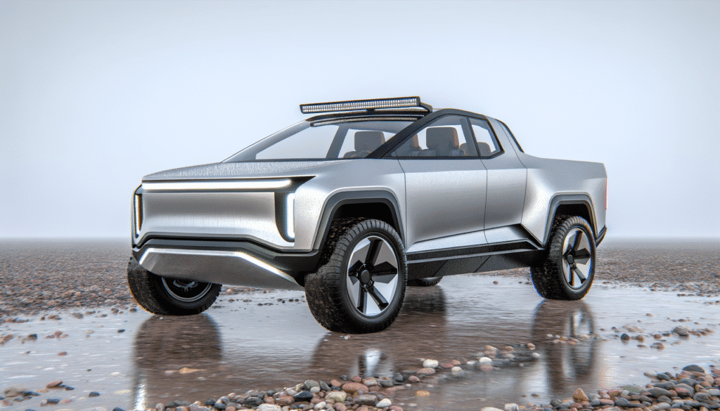 Futuristisk elektrisk truck med moderne design på en stenet overflade