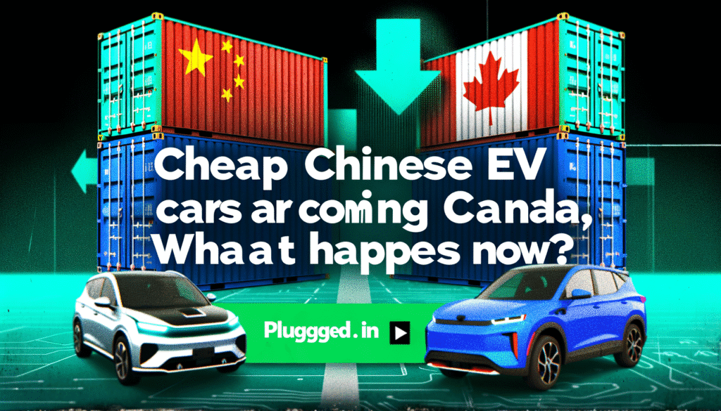 Billige kinesiske elbiler kommer til Canada, hvad sker der nu? Container med kinesisk og canadisk flag.