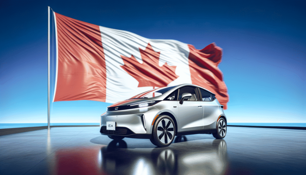 Elektrisk bil foran det canadiske flag