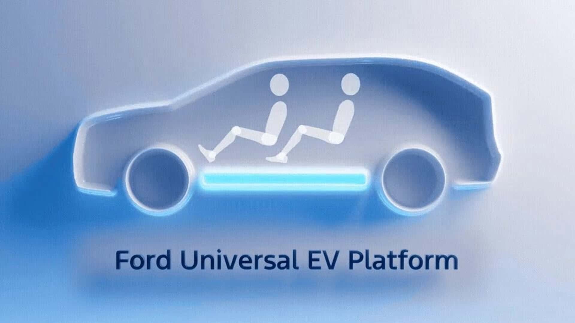 Illustration af Ford Universal EV Platform med stiliserede passagerer i en elektrisk bil