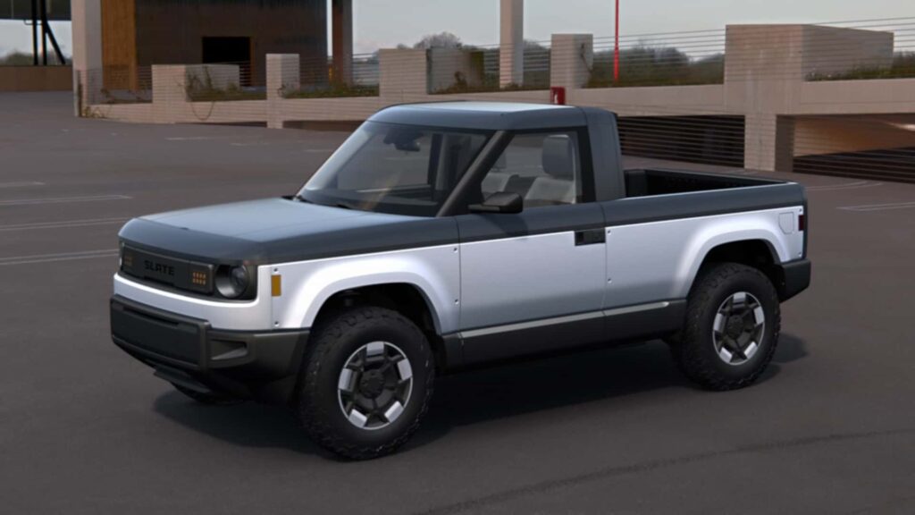 Elektrisk pickup truck i moderne design, stående på parkeringsplads