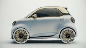 Futuristisk design af kompakt elektrisk bil i lys farve