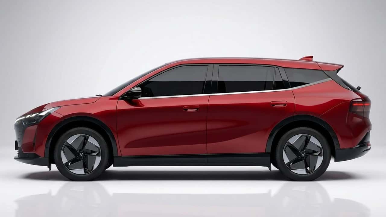 Rød elektrisk SUV set fra siden