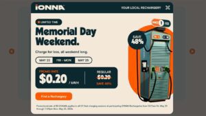 IONNA opladder reklame for Memorial Day weekend med rabat på opladningspris