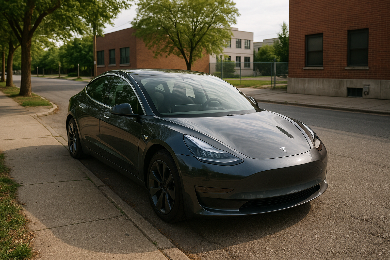 Tesla Model 3 parkeret i byområde