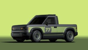 Elektrisk pickup i grønne og sorte nuancer parkeret