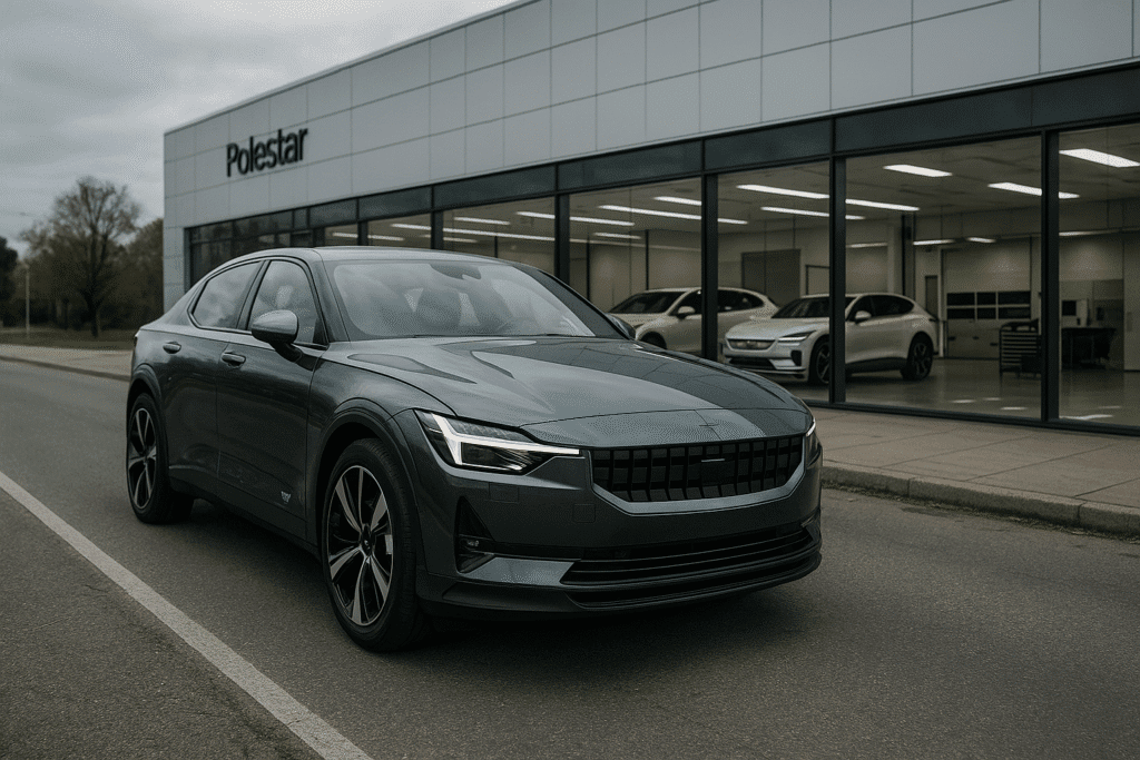 Polestar sedan foran udstillingslokale