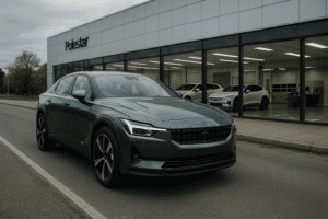 Polestar sedan foran udstillingslokale