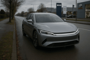 BYD elbil parkeret på en stille vej