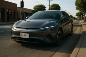 BYD elektrisk sedan parkeret på gaden