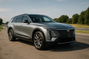 Cadillac elektrisk SUV parkeret på landevej
