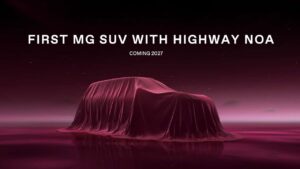 MG SUV under dækken med tekst annoncering 2027