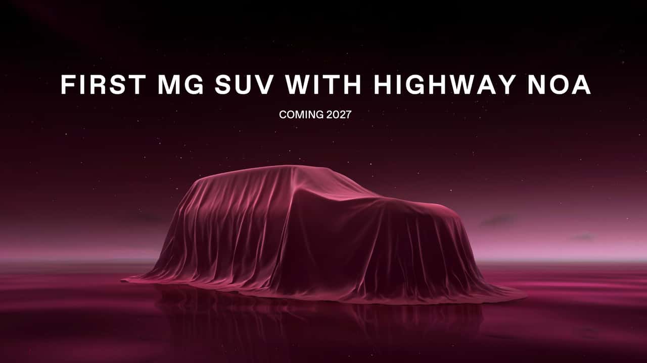 MG SUV under dækken med tekst annoncering 2027