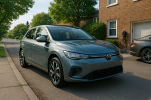 Kompakt elektrisk SUV parkeret på gaden