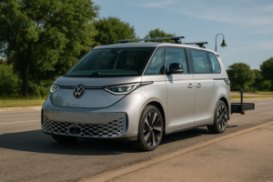 Volkswagen ID. Buzz parkeret på en landevej