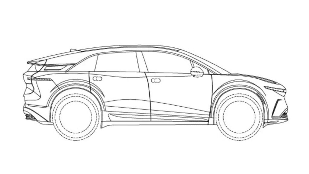 Skitse af SUV i profil, ingen logo synligt