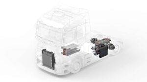 Diagram af elektrisk lastbilmotor og batteri